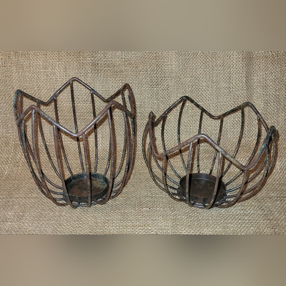 Metal Flower Shaped Candle Holder Set~ Small Pillar, Votive, Tealight~ Vase, Pot